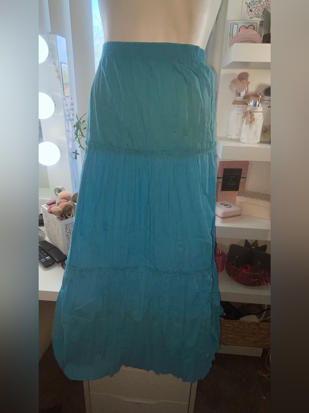 Women's Tiered Maxi Dress in Aqua Blue
